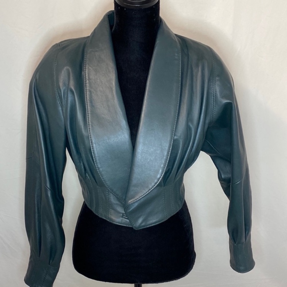 Vintage Forest Green Leather Cropped Jacket
